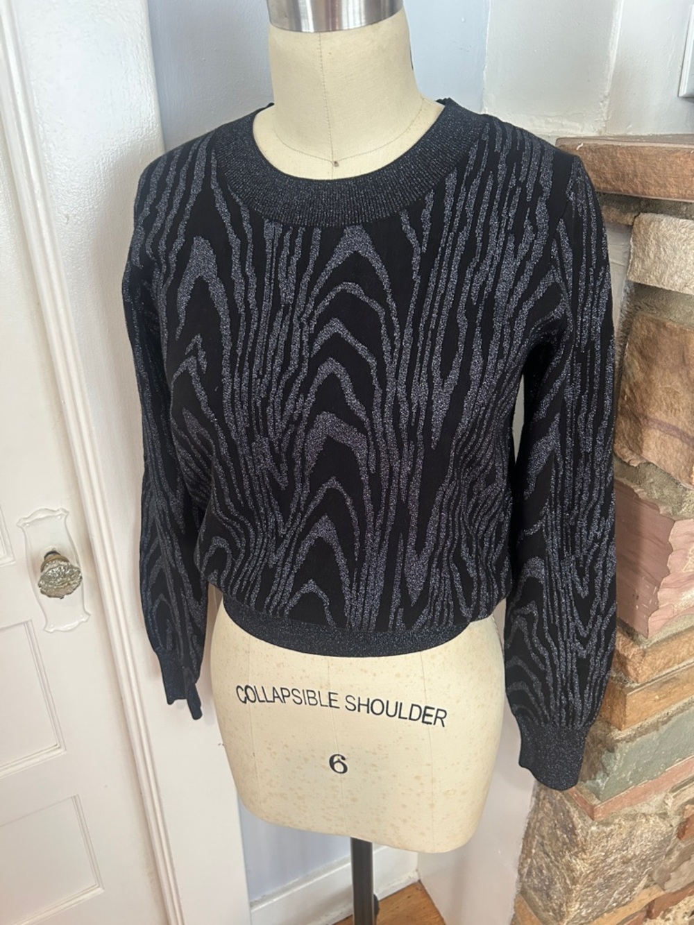 A.L.C. Black Metallic Patterned Crewneck Sweater